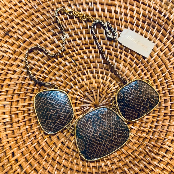 Unique ESPRESSO BROWN STATEMENT NECKLACE⭐️VINTAGE ERICA LYONS NWT LEATHER/METAL - Picture 5 of 8